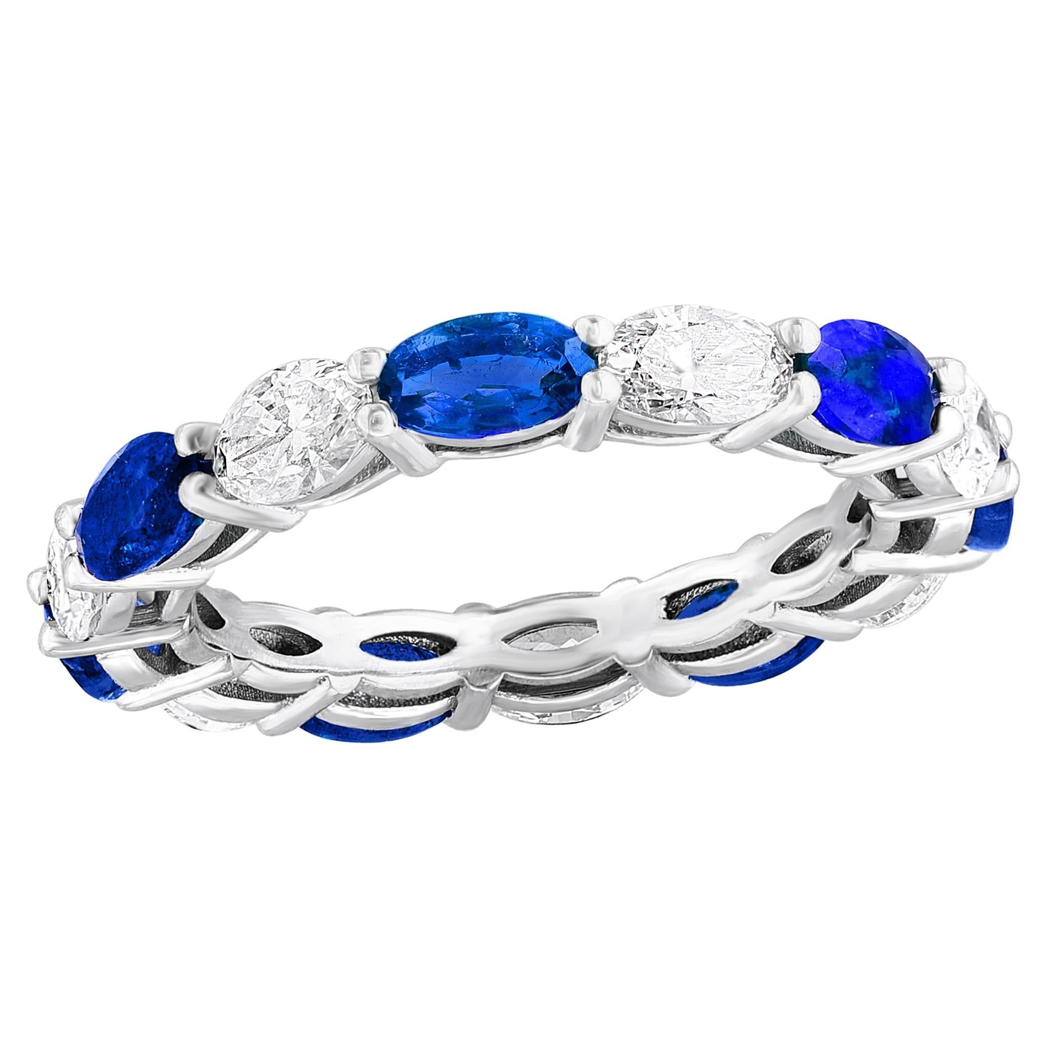 2.09 Carat Oval Cut Sapphire and Diamond Eternity Band in 14K White Gold For Sale