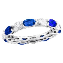 2.09 Carat Oval Cut Sapphire and Diamond Eternity Band in 14K White Gold
