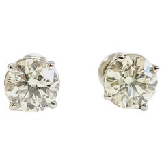 2,09 Carati Coppia di borchie rotonde con diamanti Nature Brilliante Oro Bianco 14 Carati