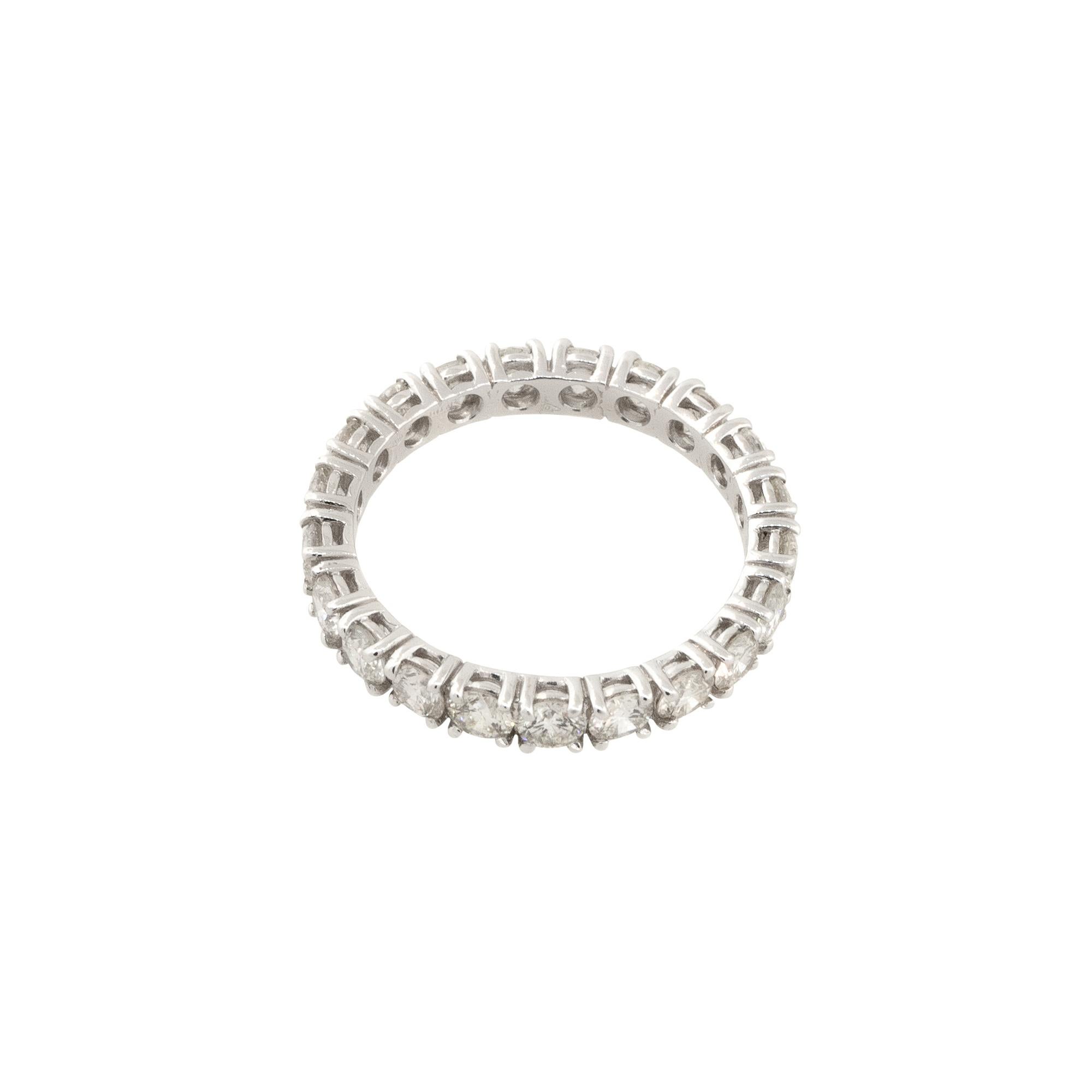 18k White Gold 2.09ctw Round Brilliant Cut Diamond Eternity Band

Style: Women's Diamond Eternity Band
Material: 18k White Gold
Main Diamond Details: Approximately 2.09ctw of Round Brilliant Cut Diamonds. Diamonds are prong set and there are 21