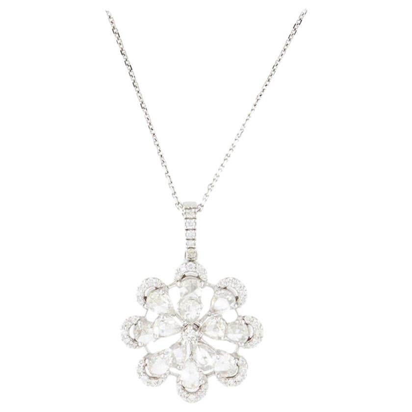 2.09 Carat Round Brilliant & Rose Cut Diamond Pendant in 18 Karat White Gold  For Sale