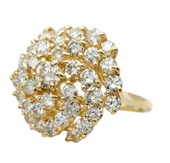 2.09 Carat Round Diamond Cluster Spiral Cocktail Ring in 14 Karat Yellow Gold