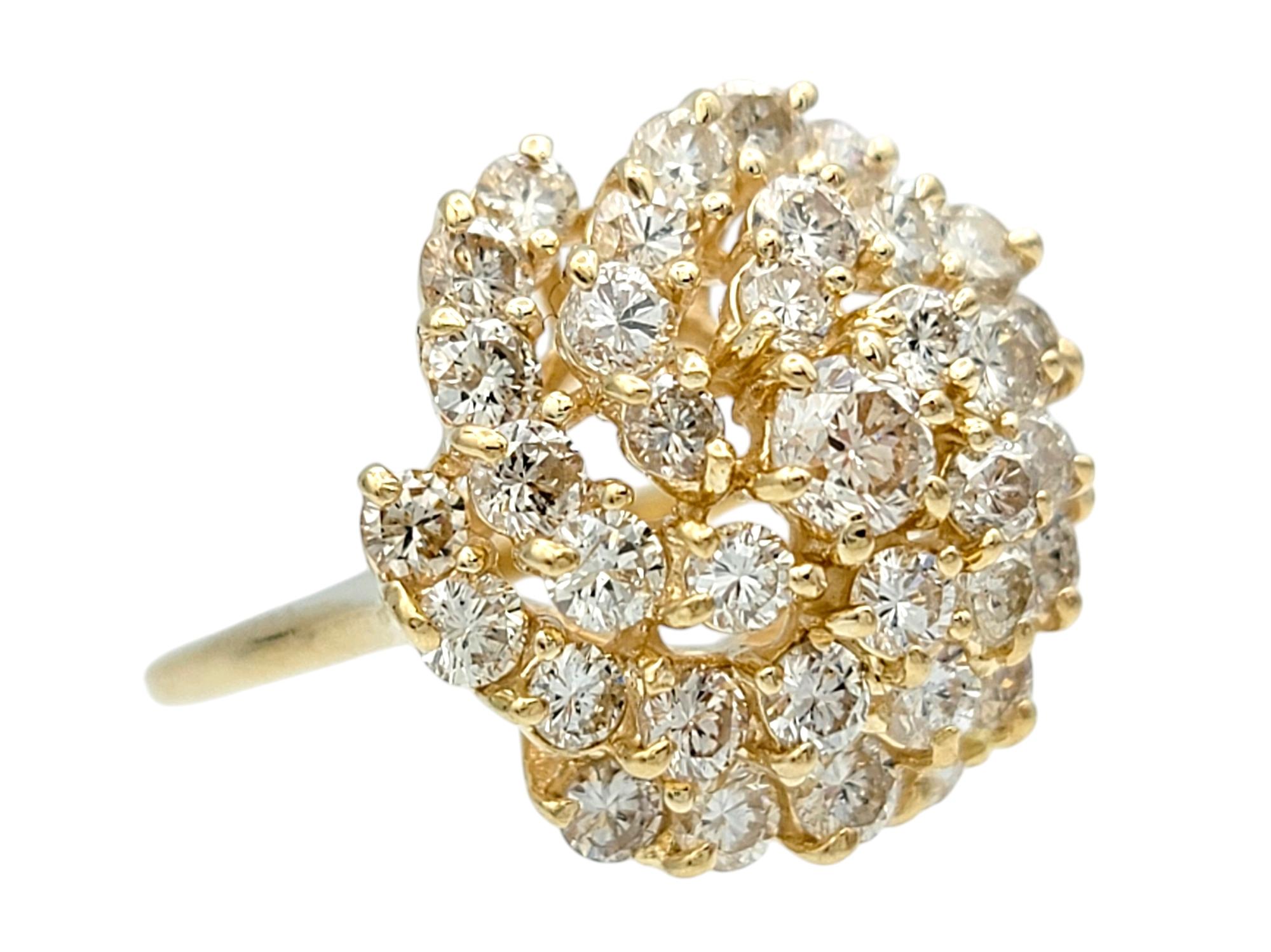 Contemporary 2.09 Carat Round Diamond Cluster Spiral Cocktail Ring in 14 Karat Yellow Gold For Sale