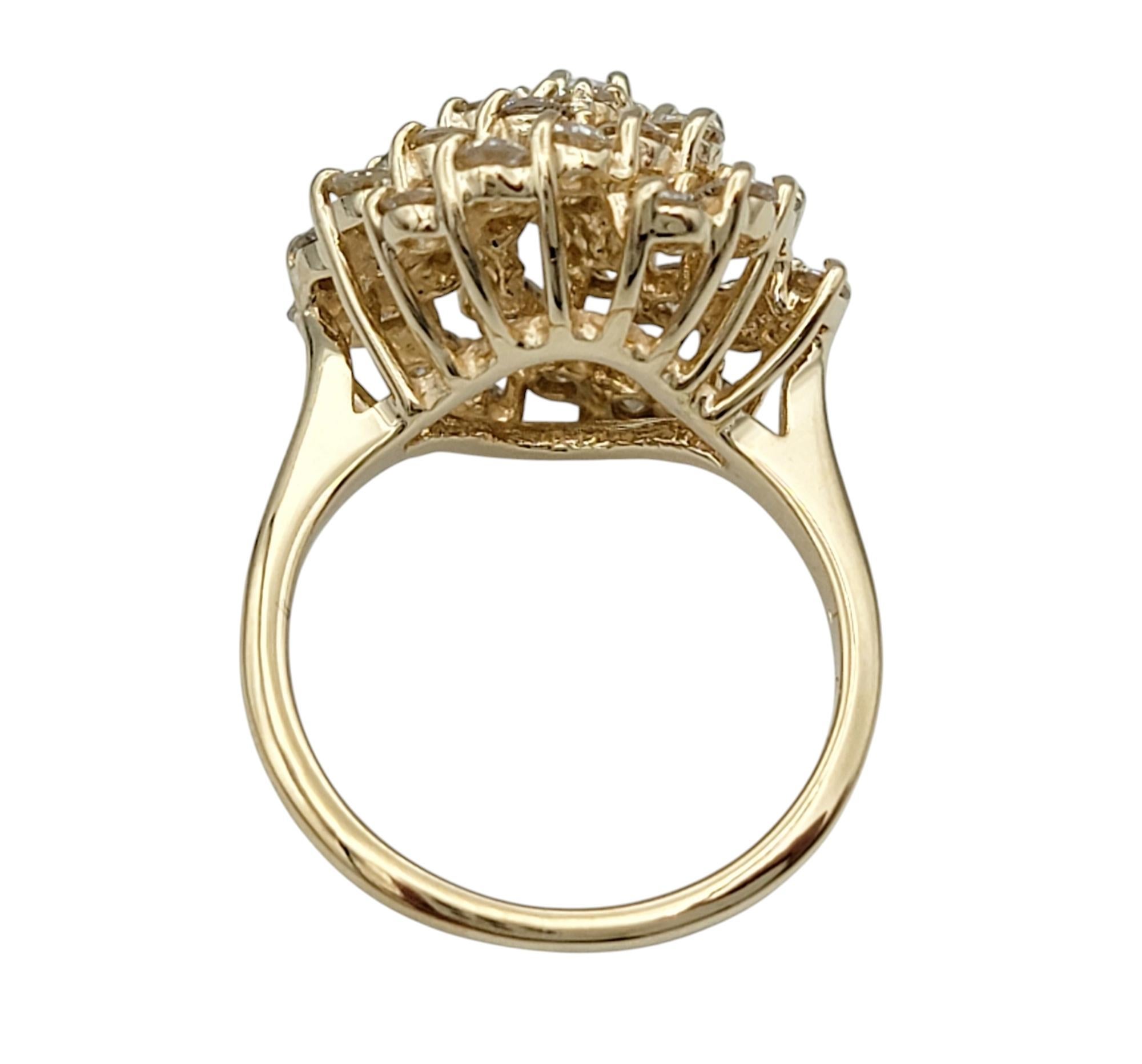 Round Cut 2.09 Carat Round Diamond Cluster Spiral Cocktail Ring in 14 Karat Yellow Gold For Sale