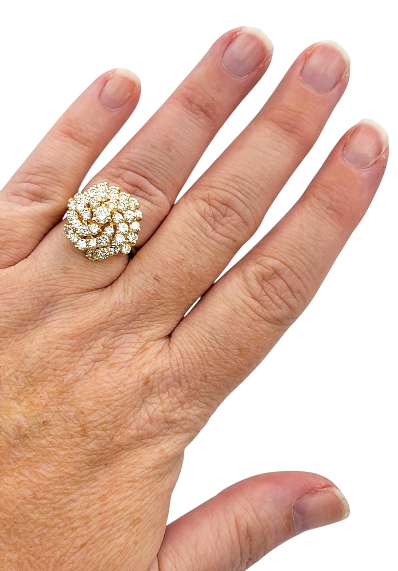 2.09 Carat Round Diamond Cluster Spiral Cocktail Ring in 14 Karat Yellow Gold For Sale 1