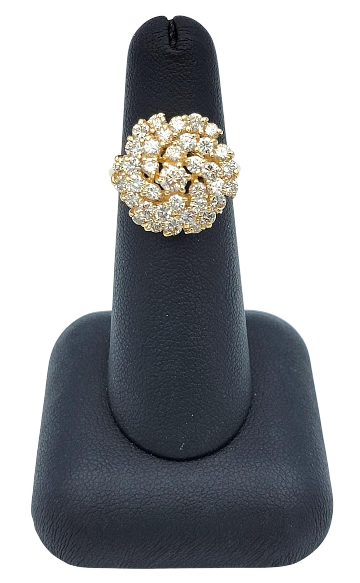 2.09 Carat Round Diamond Cluster Spiral Cocktail Ring in 14 Karat Yellow Gold For Sale 2
