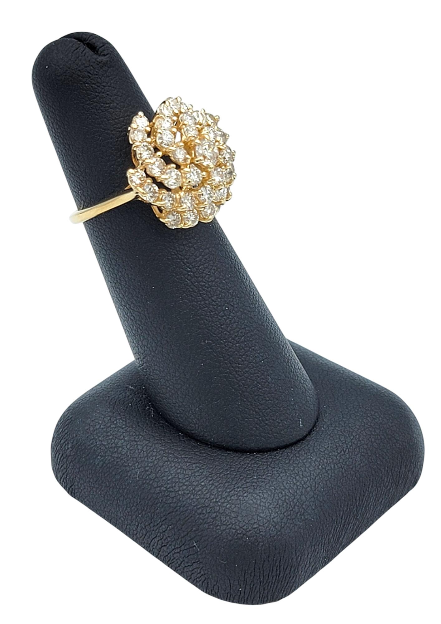 2.09 Carat Round Diamond Cluster Spiral Cocktail Ring in 14 Karat Yellow Gold For Sale 3