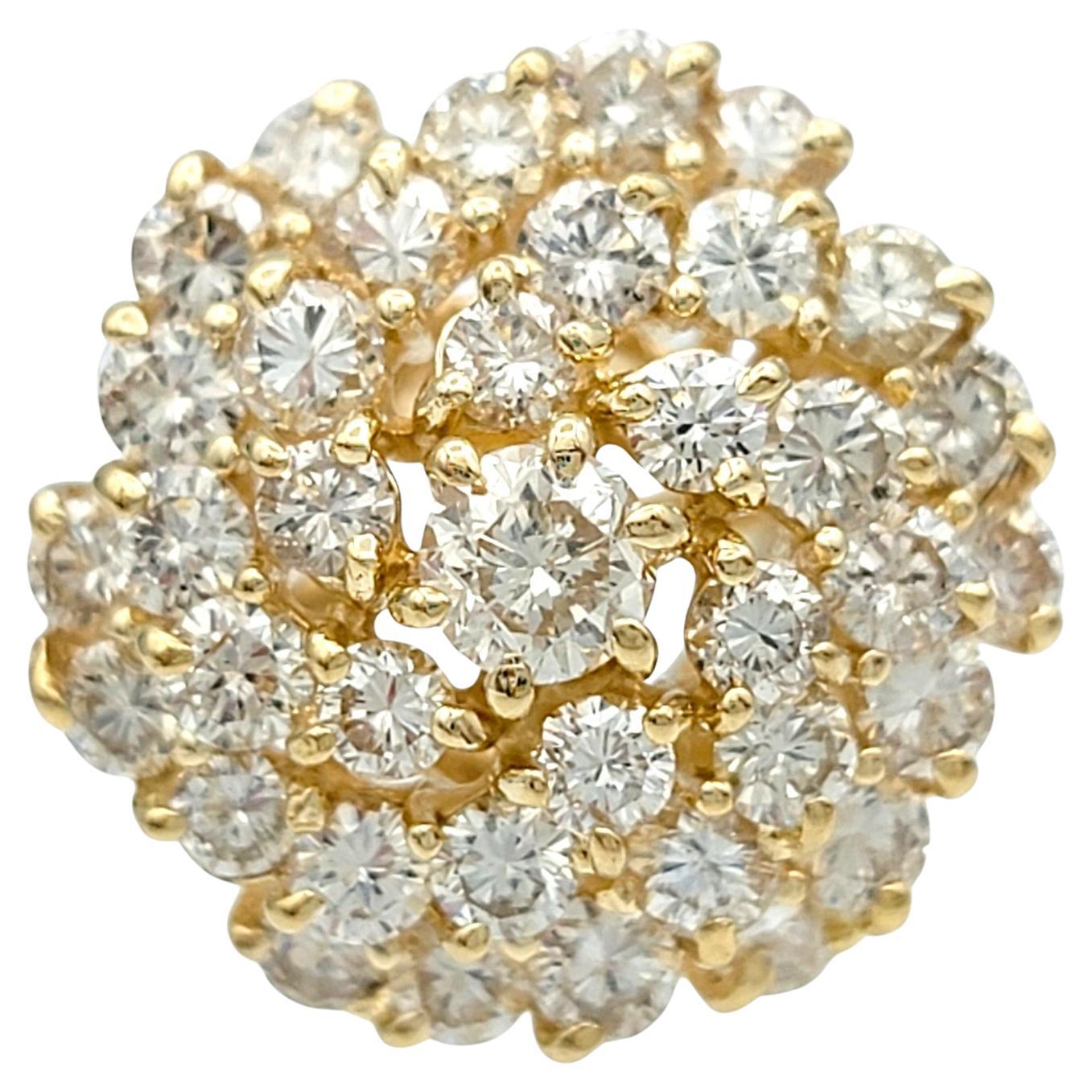 2.09 Carat Round Diamond Cluster Spiral Cocktail Ring in 14 Karat Yellow Gold For Sale
