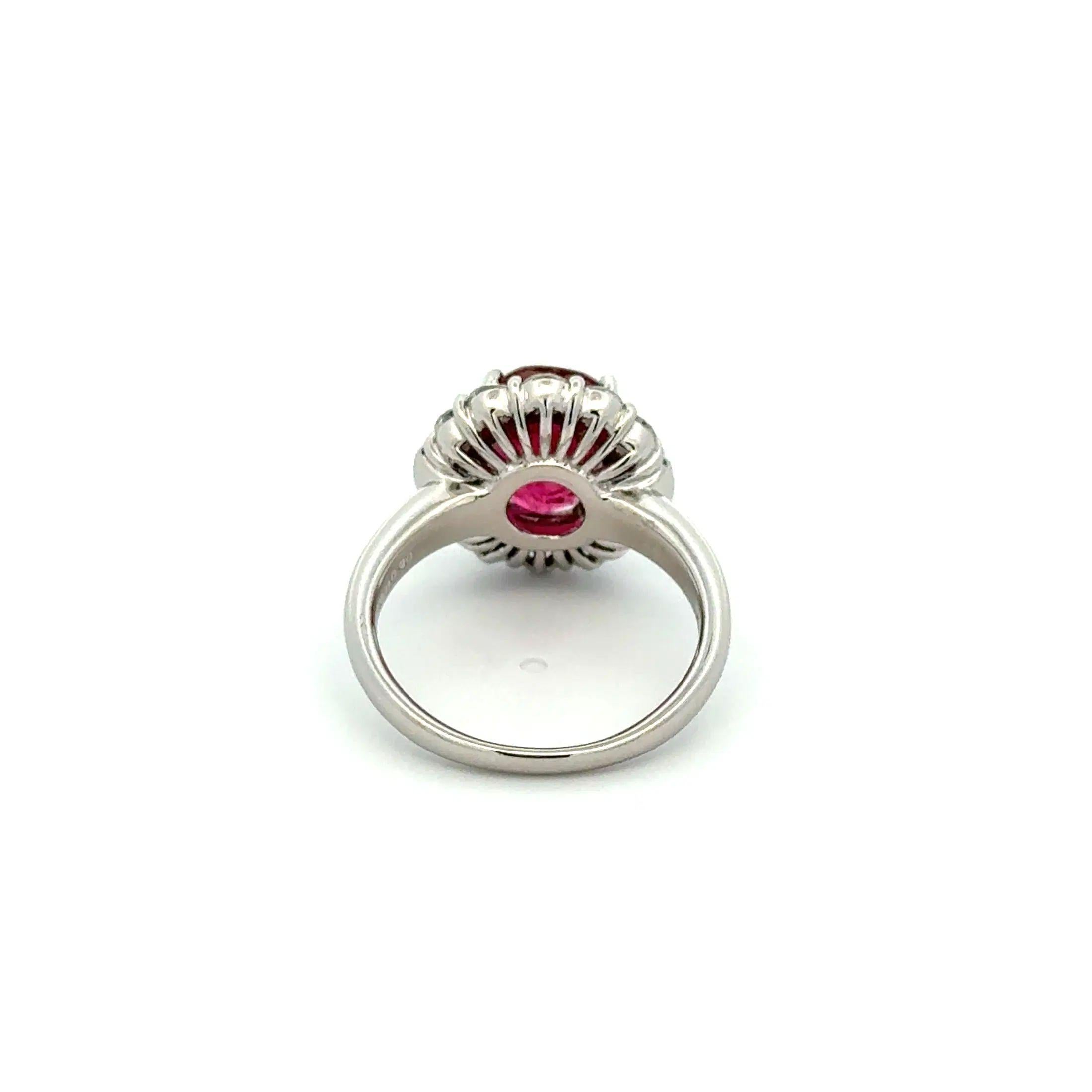 Mixed Cut 2.09 Carat Rubelite Tourmaline and Diamond Platinum Vintage Cocktail Ring For Sale