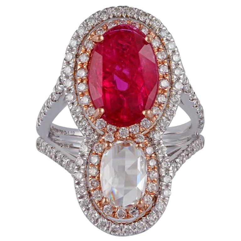 2.09 Carat Ruby and Diamond Ring Studded in 18 Karat White Gold