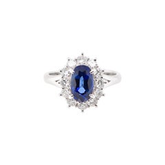 2.09 Carat Sapphire and Diamond Cluster Ring Set in Platinum