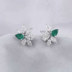 2.09 Carat SI/H Diamond 0.72 Carat Zambian Emerald Earrings 18 Karat White Gold
