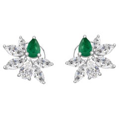2.09 Carat SI/H Diamond 0.72 Carat Zambian Emerald Earrings 18 Karat White Gold