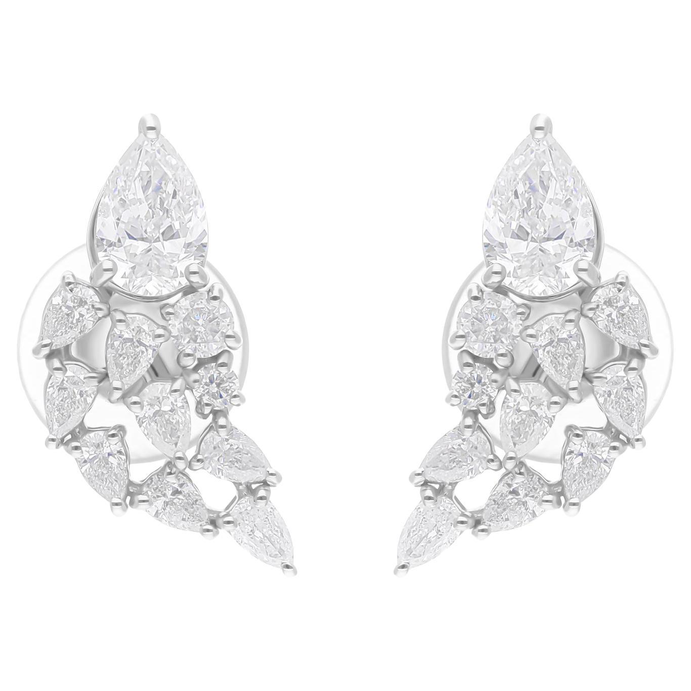 2.09 Carat SI/H Pear Round Brilliant Cut Diamond Earrings 14 Karat White Gold
