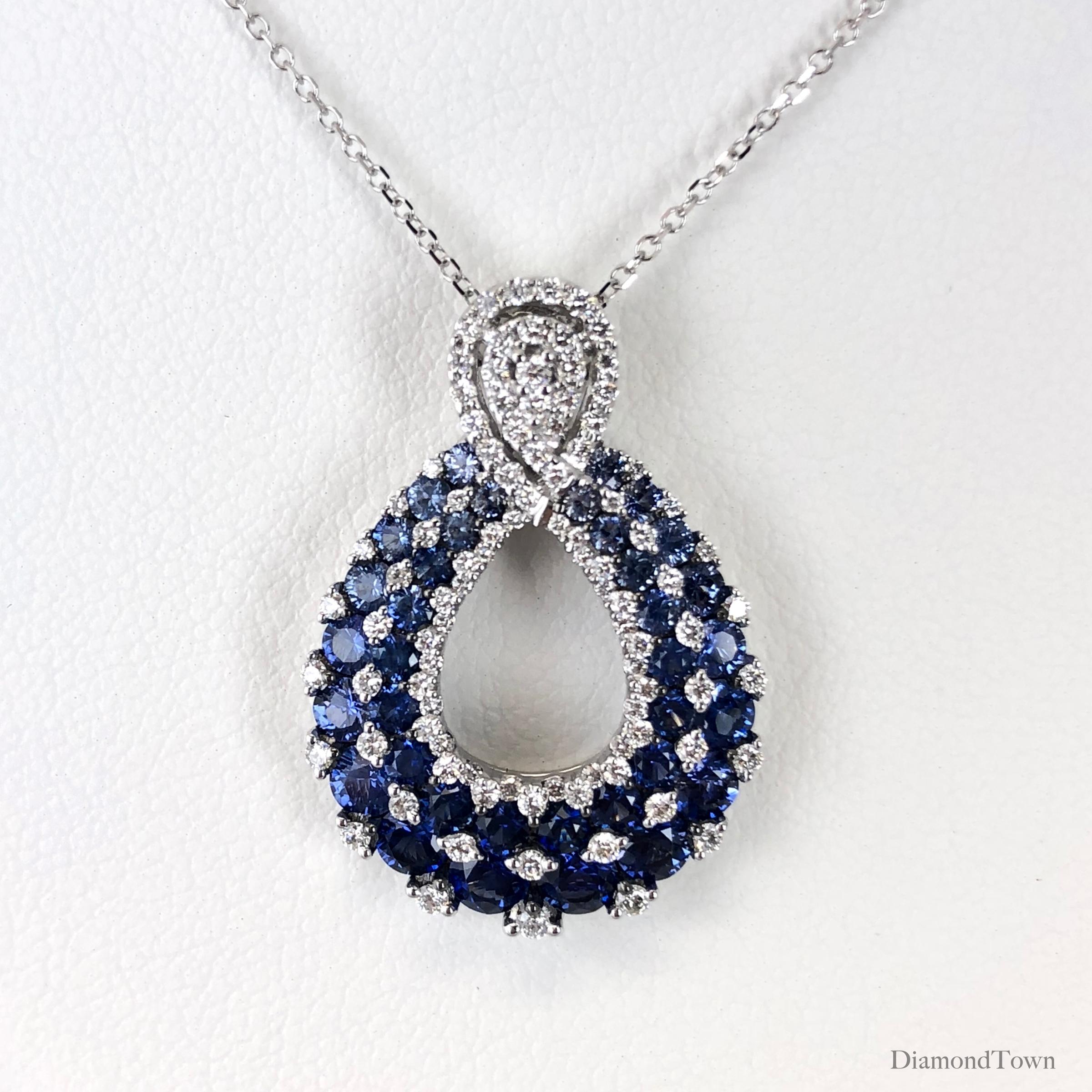 Contemporary 2.09 Carat Vivid Blue Sapphire and Diamond Peacock Pendant in 18 Karat Gold