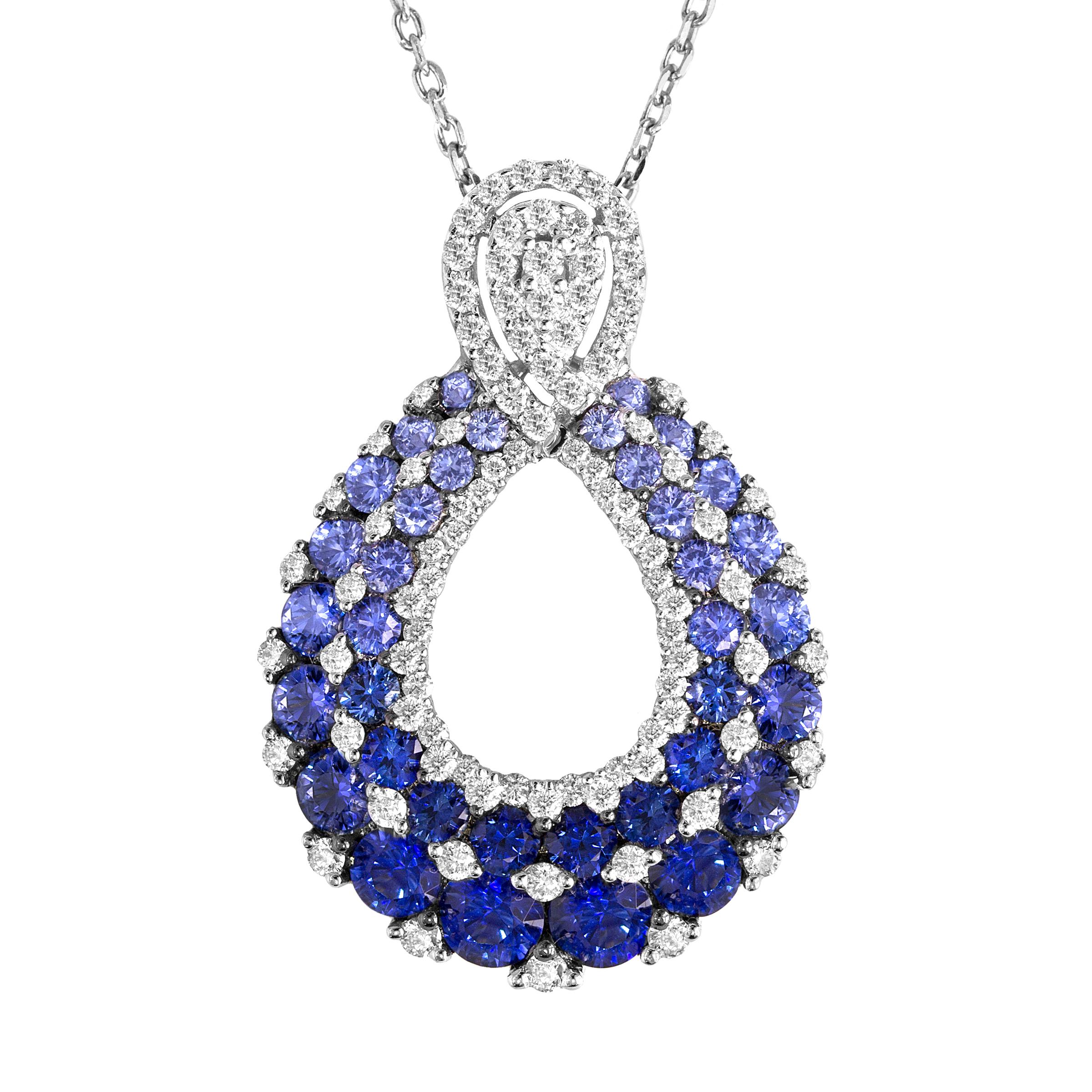 2.09 Carat Vivid Blue Sapphire and Diamond Peacock Pendant in 18 Karat Gold