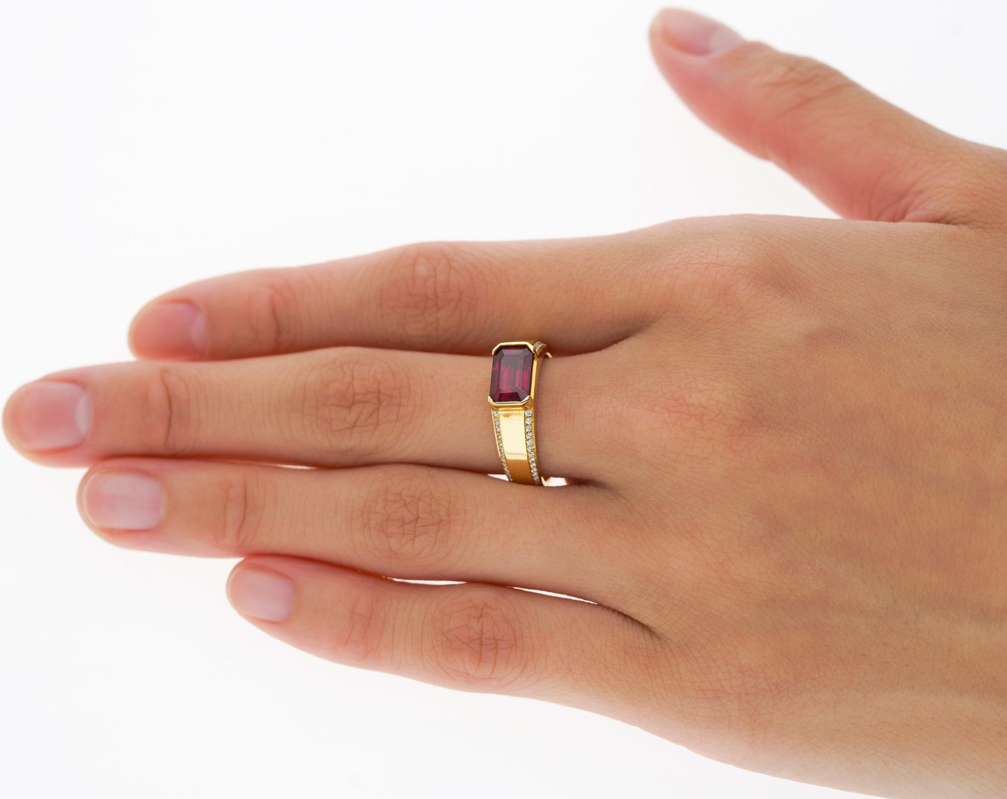 2.09 Carat Vivid Red Pigeon's Blood Burma Ruby Emerald Cut East-West Ring 3