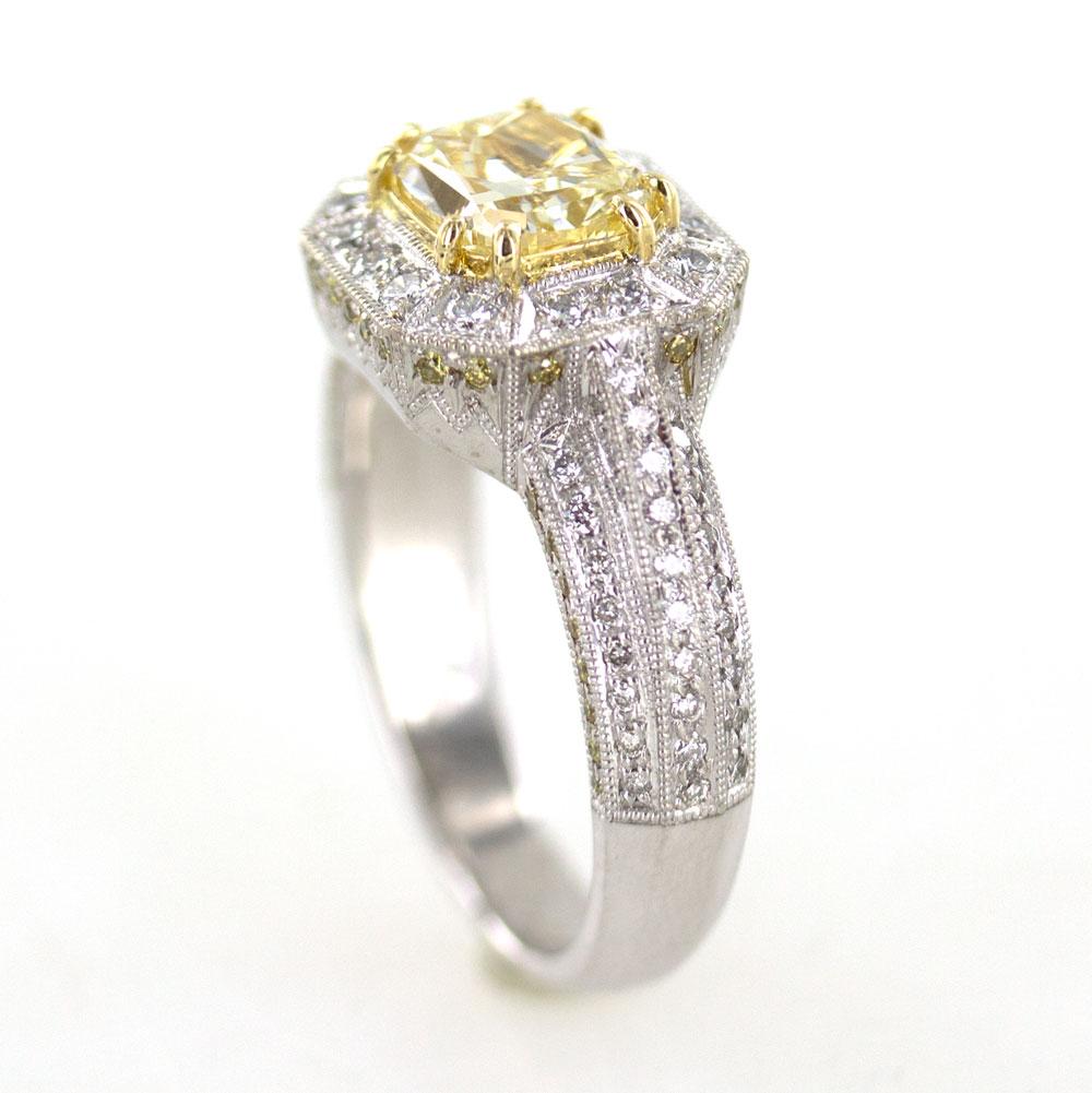 Modern 2.09 Carat Yellow Diamond 18 Karat Two-Tone Gold Engagement Ring