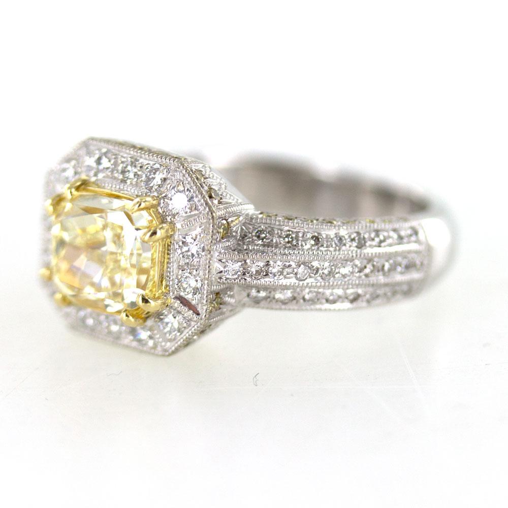 Women's 2.09 Carat Yellow Diamond 18 Karat Two-Tone Gold Engagement Ring