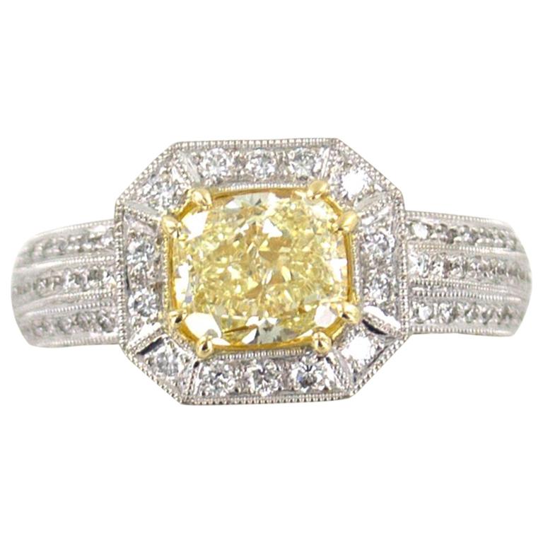 2.09 Carat Yellow Diamond 18 Karat Two-Tone Gold Engagement Ring