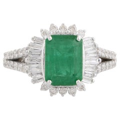 2.09 Carat Zambian Emerald Gemstone 0.68 Carat SI/H Diamond 10k White Gold Ring