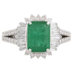 2.09 Carat Zambian Emerald Gemstone 0.68 Carat SI/H Diamond 10k White Gold Ring