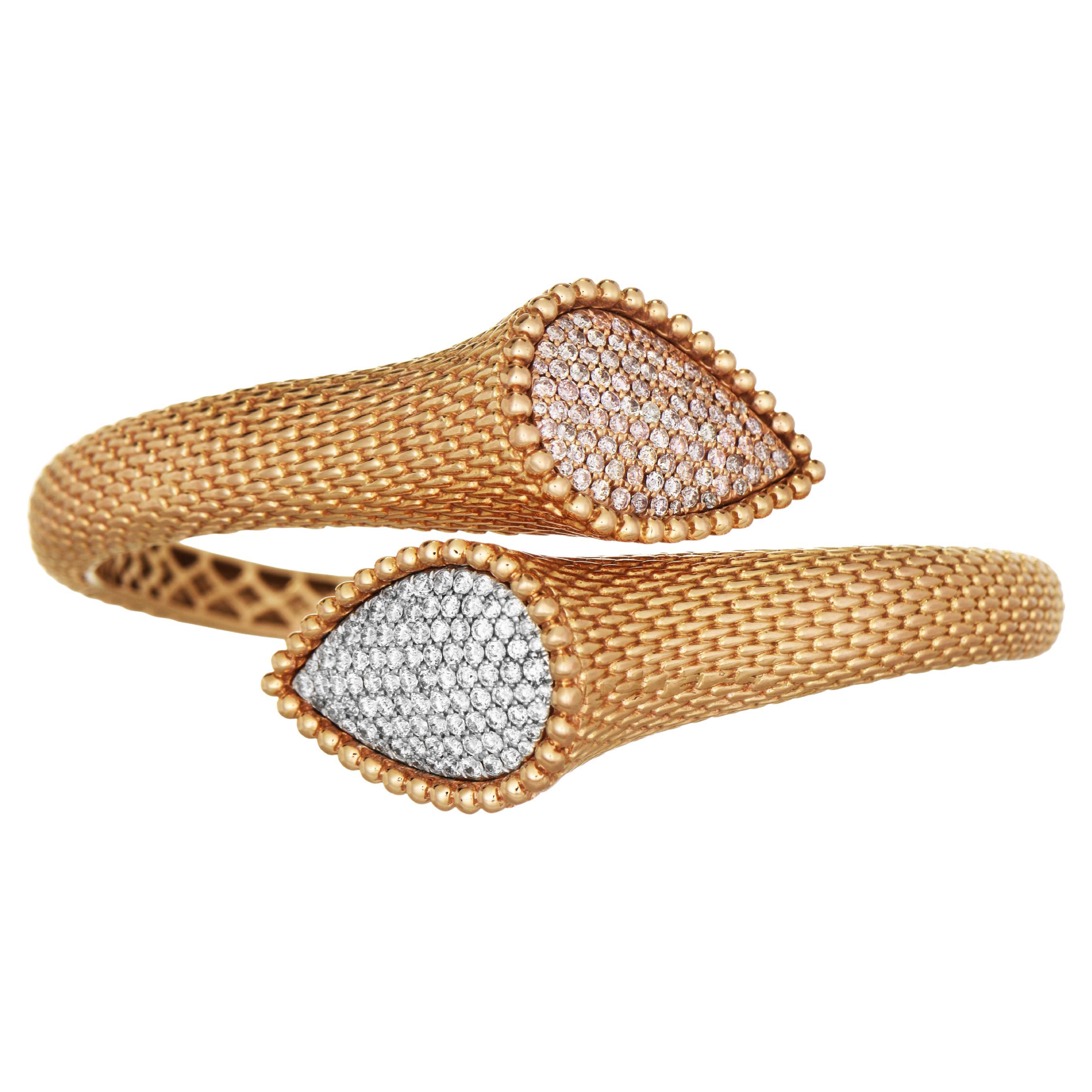 2.09 Carats Pink and White Diamond Rose Gold Bangle For Sale