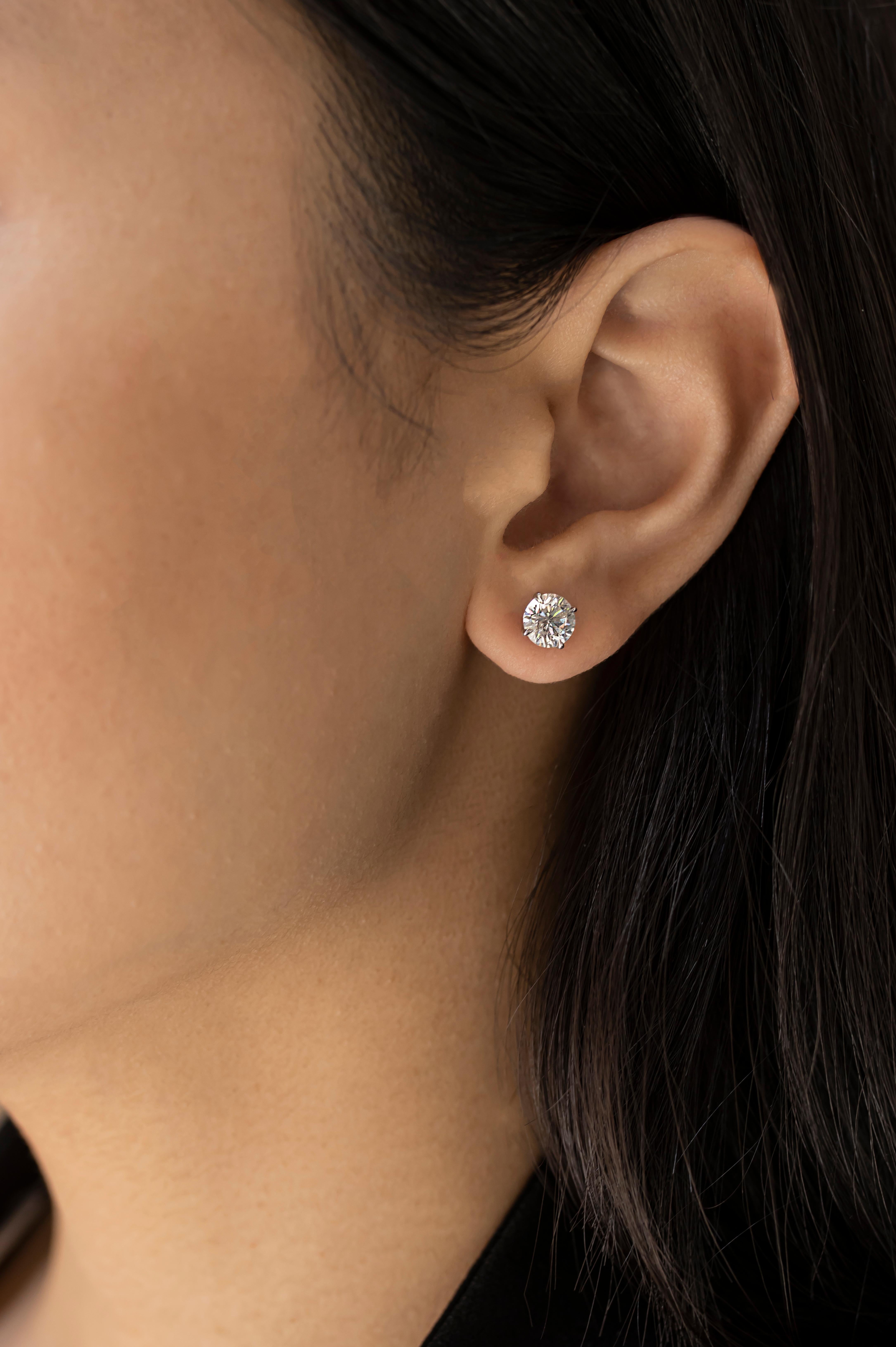 Contemporary 2.09 Carats Total, Round Brilliant Cut Diamond Stud Earrings For Sale