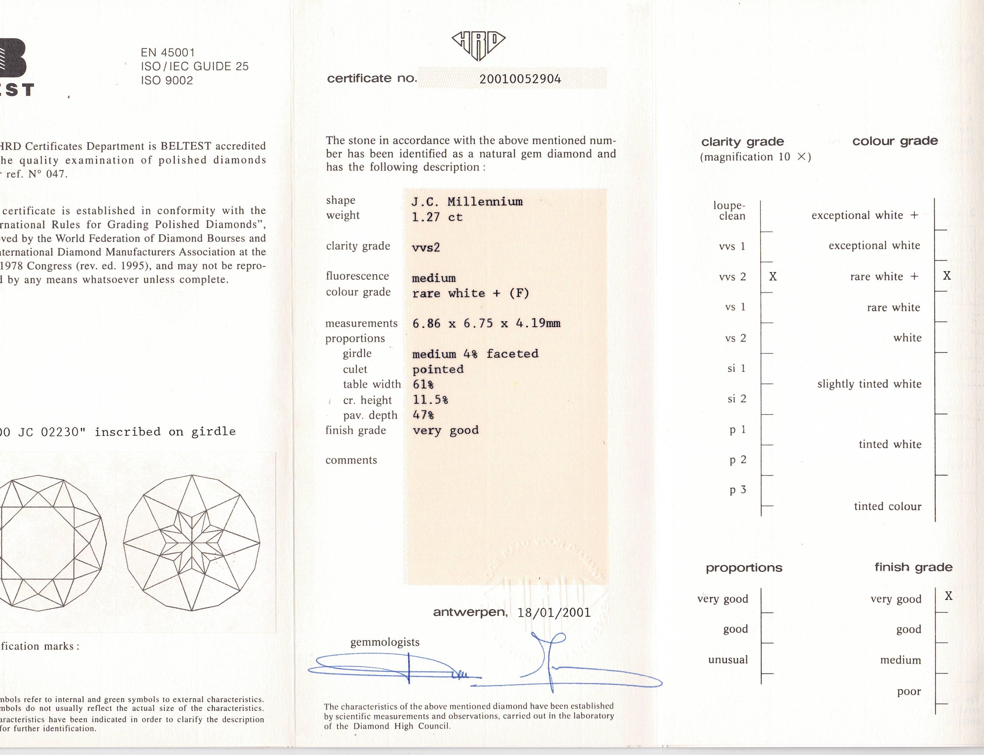 2,09 quilates Anillo de diamantes de tres piedras con talla milenaria certificada 1