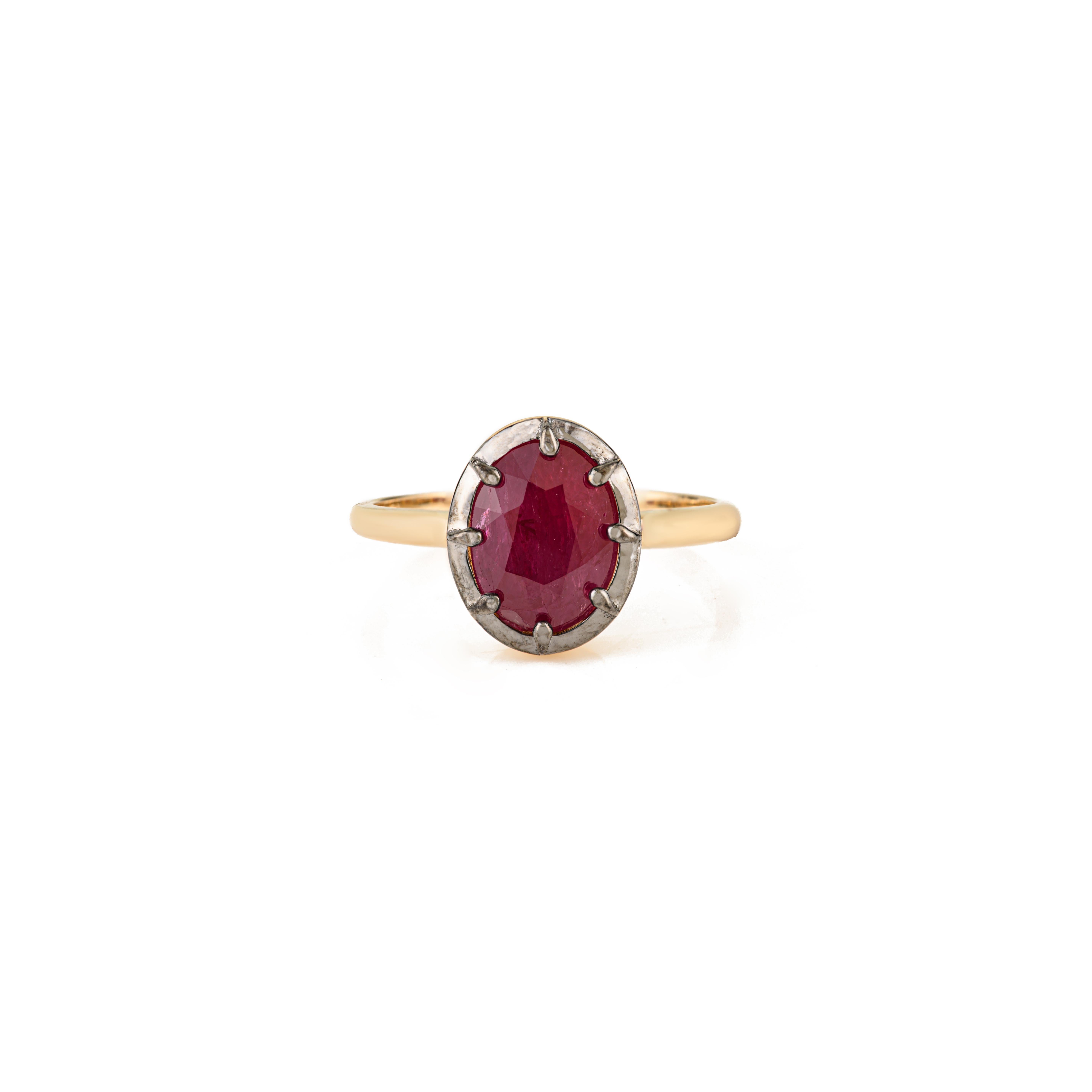 Im Angebot: 2.09 Ct Oval Cut Red Ruby Solitär Ring in 18K Gelbgold mit schwarzem Rhodium () 9