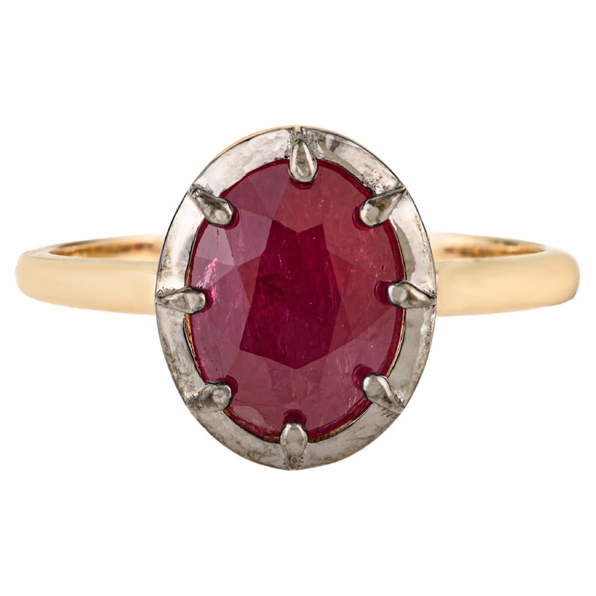 Im Angebot: 2.09 Ct Oval Cut Red Ruby Solitär Ring in 18K Gelbgold mit schwarzem Rhodium ()