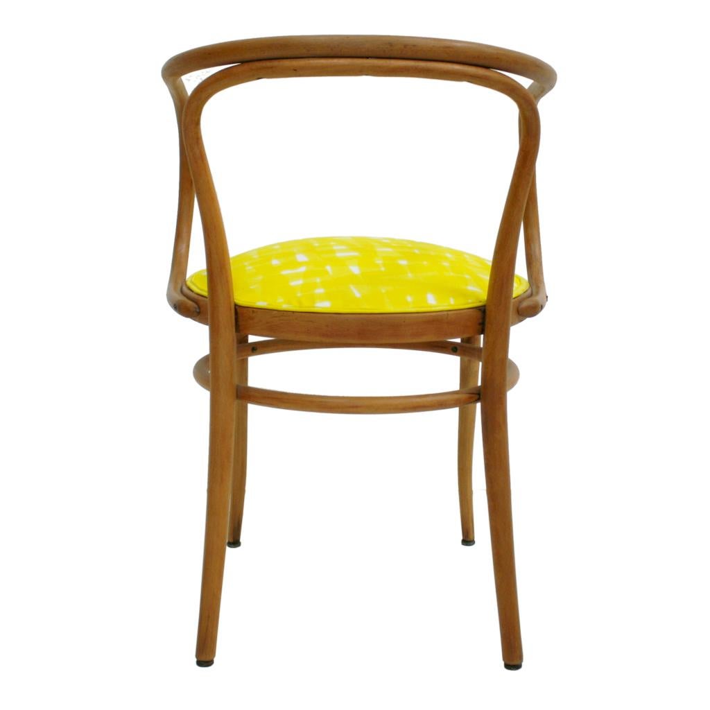 Mid-Century Modern 209 Thonet Midcentury Birchwood Yellow Upholstery Dining Chairs, Germany, 1900