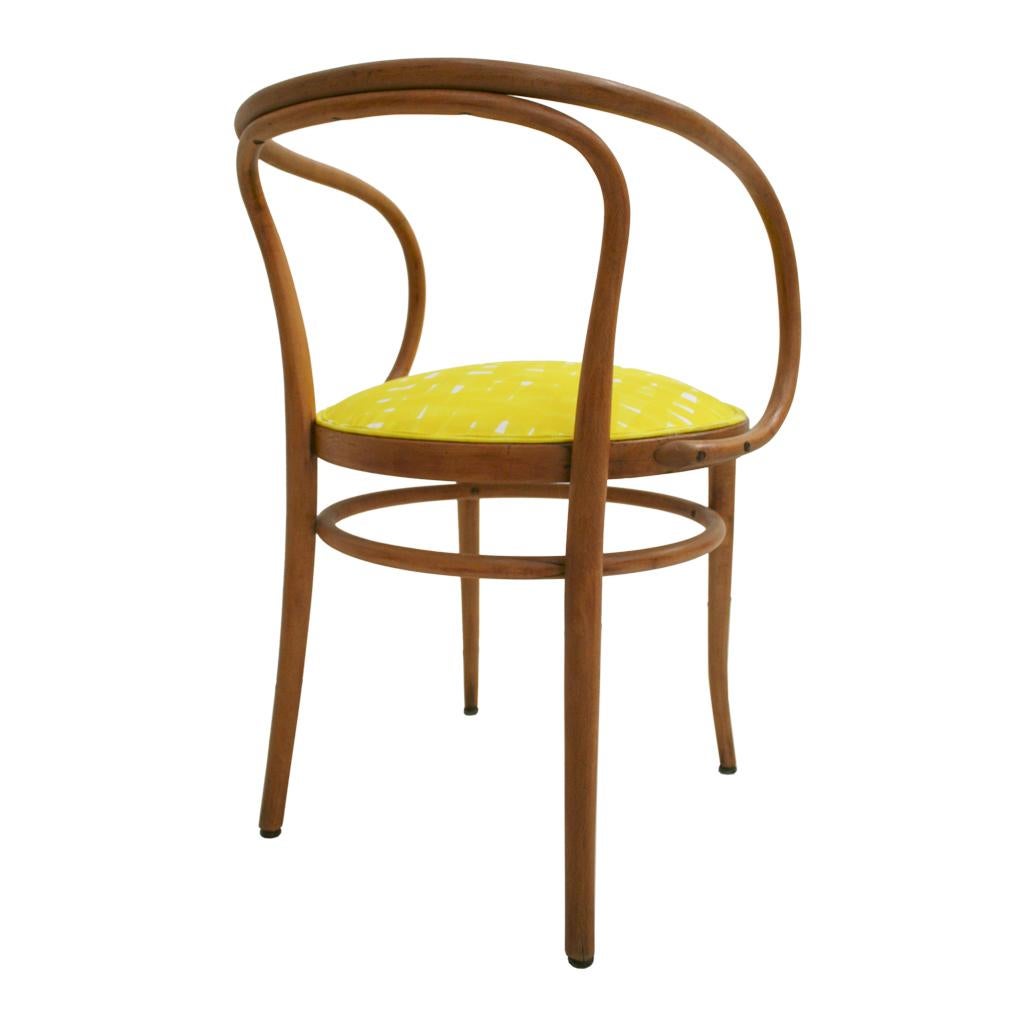 Cotton 209 Thonet Midcentury Birchwood Yellow Upholstery Dining Chairs, Germany, 1900