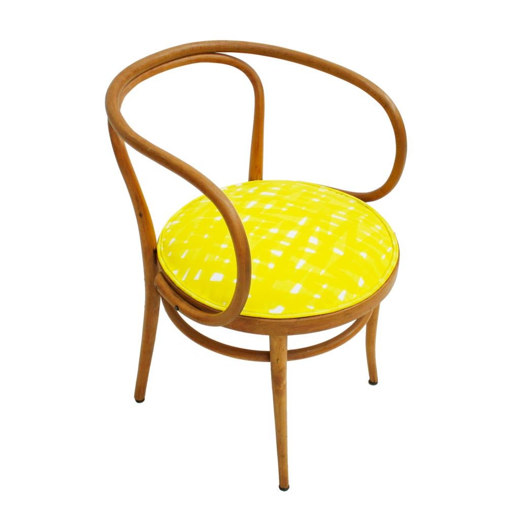209 Thonet Midcentury Birchwood Yellow Upholstery Dining Chairs, Germany, 1900 1