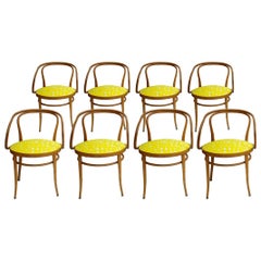 209 Thonet Midcentury Birchwood Yellow Upholstery Dining Chairs, Germany, 1900