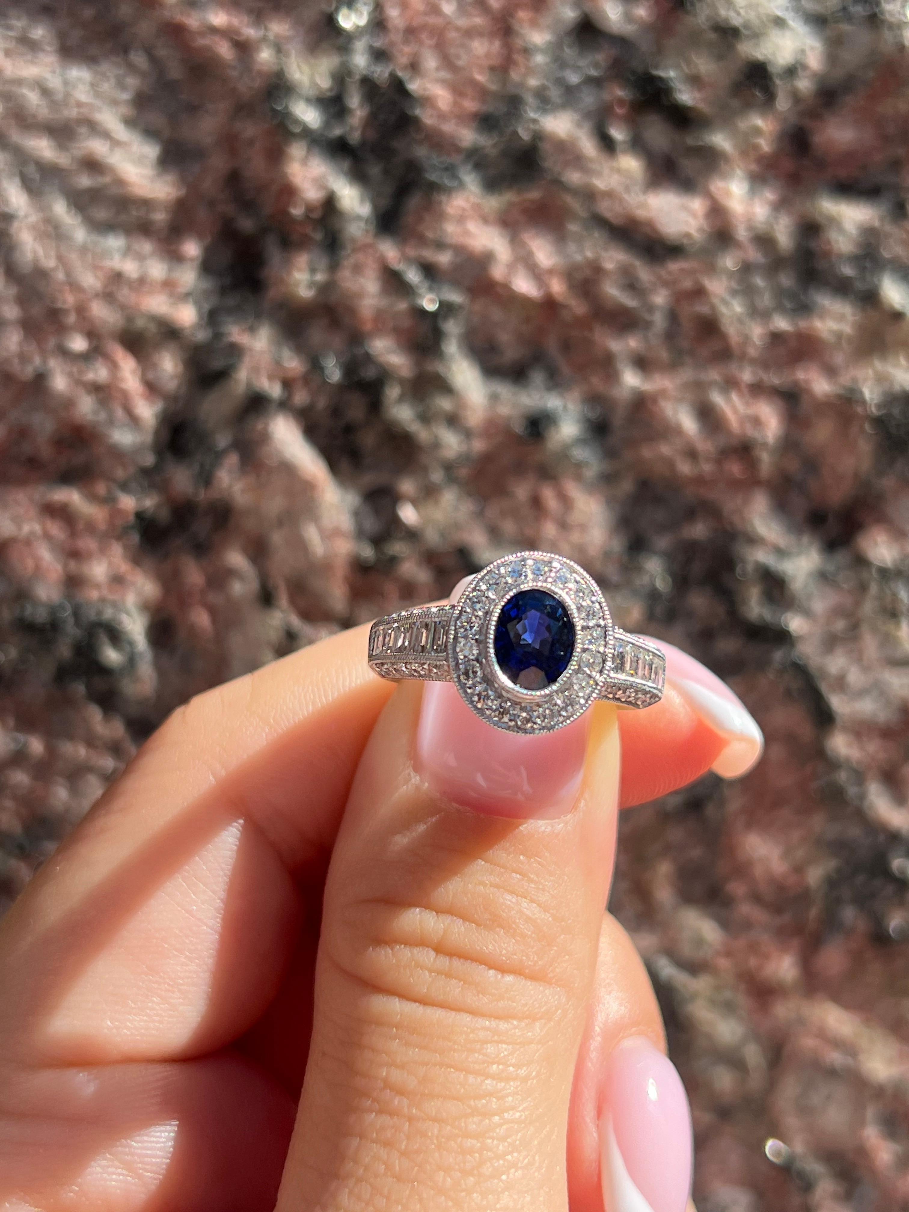 Women's or Men's 2.09 Total Carat Sapphire Diamond Engagement Ring For Sale