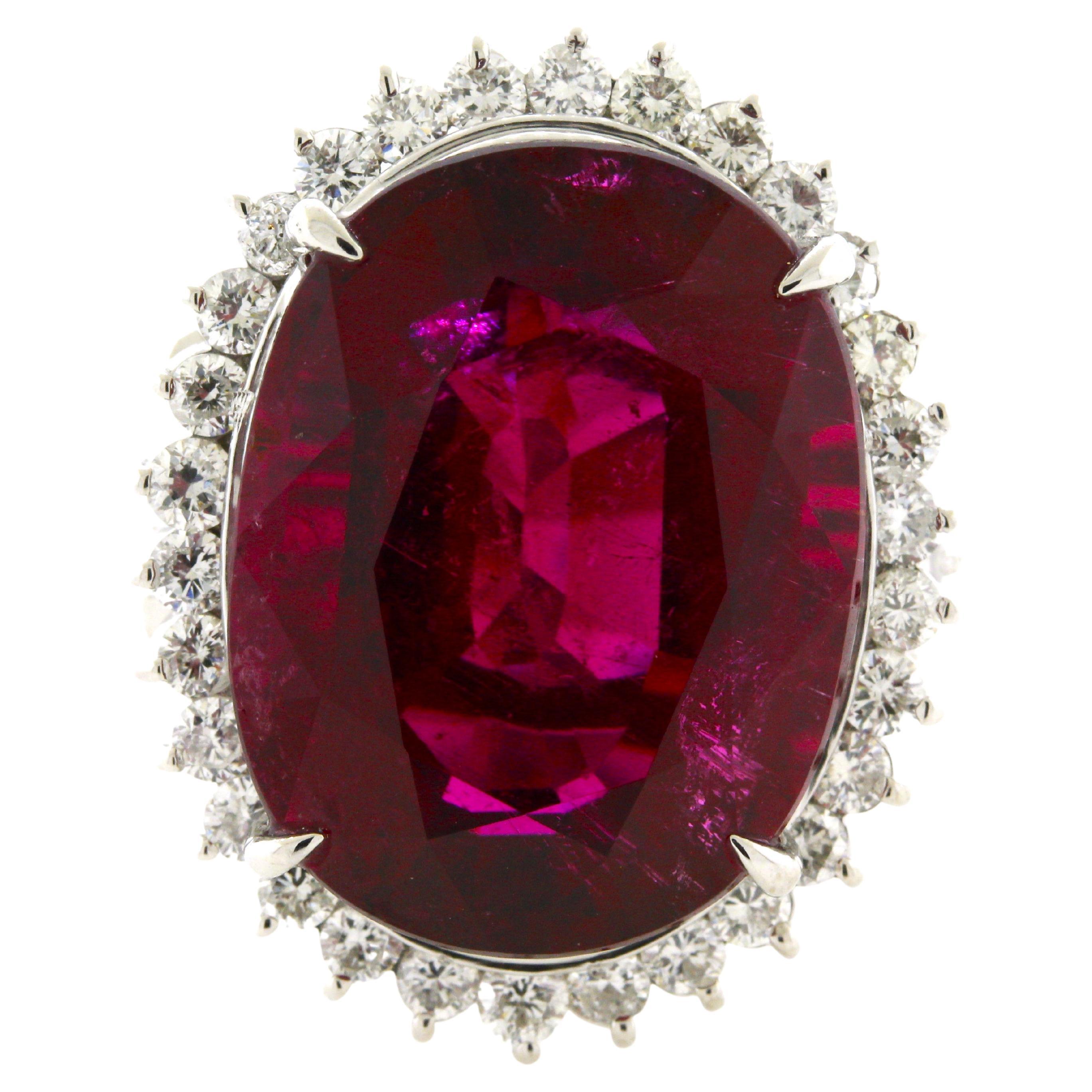 For Sale:  20.90 Carat Rubellite Tourmaline Diamond Platinum Ring