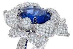 Chatila 20.93 Carat Non-Heated Ceylon Sapphire and Diamond Flower Ring