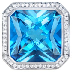 Bague fantaisie en or 18 carats avec opale, grenat et diamants, de couleur bleu suisse de 20,93 carats