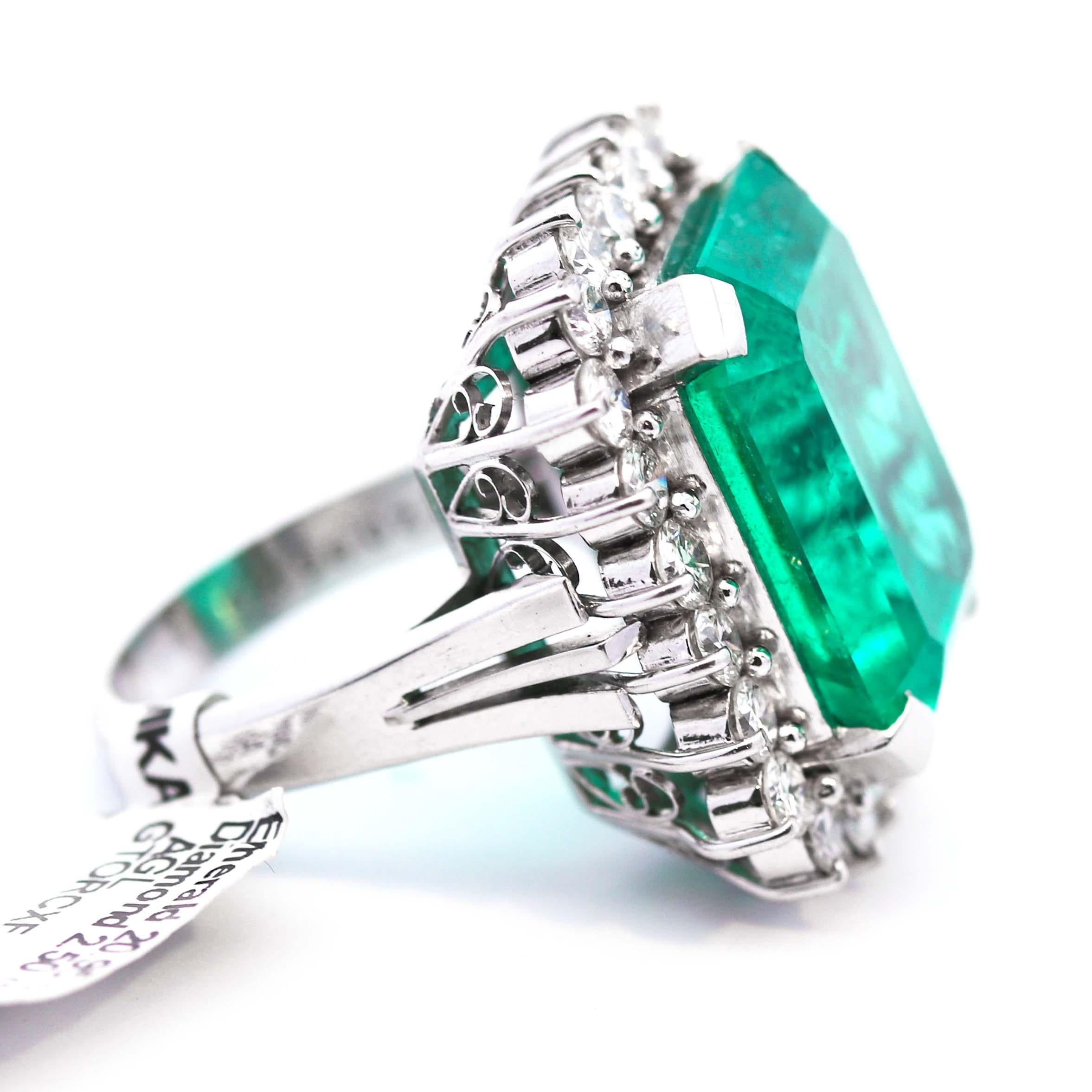 Contemporary 20.95 Carat Emerald Diamod Cocktail Ring, AGL For Sale