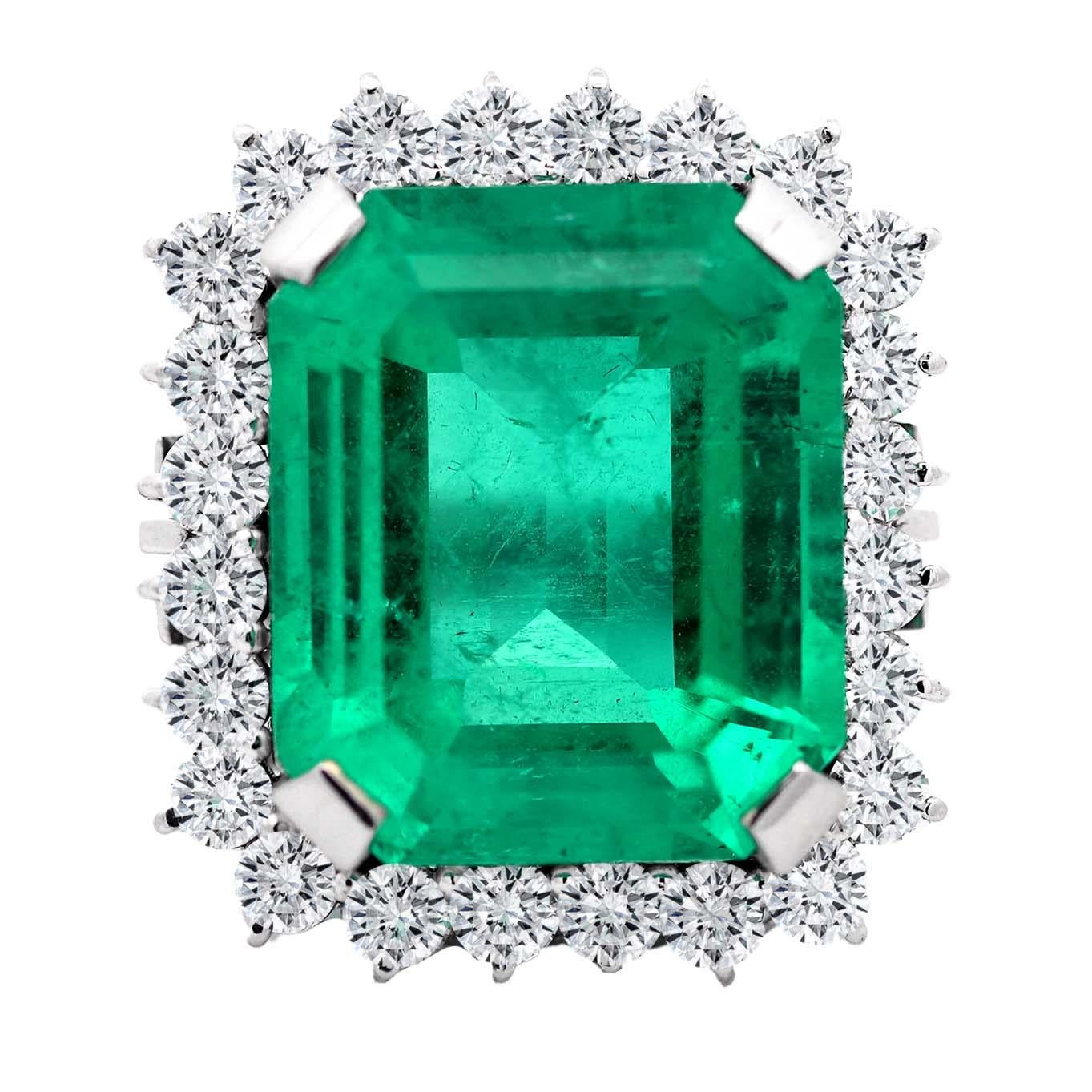 Emerald Cut 20.95 Carat Emerald Diamod Cocktail Ring, AGL For Sale