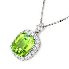 20.95 Carat Natural Peridot and Diamond Pendant Necklace Made in Platinum