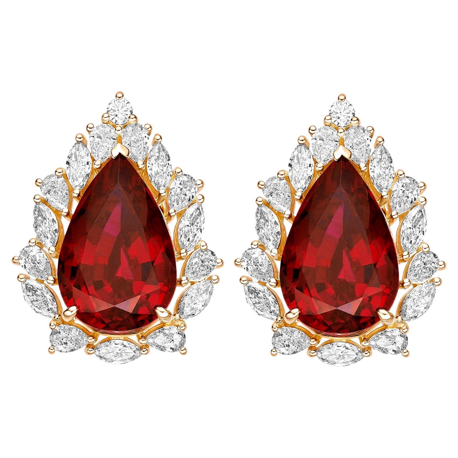 20.955 Carat Rubellite Stud Earrings in 18Karat Yellow Gold with White Diamond. For Sale