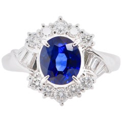 2.096 Carat Royal Blue Madagascar Sapphire and Diamond Ring Set in Platinum