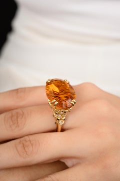 20.96 CTW Large Citrine Regal Cocktail Ring with Diamonds in 14k Yellow Gold