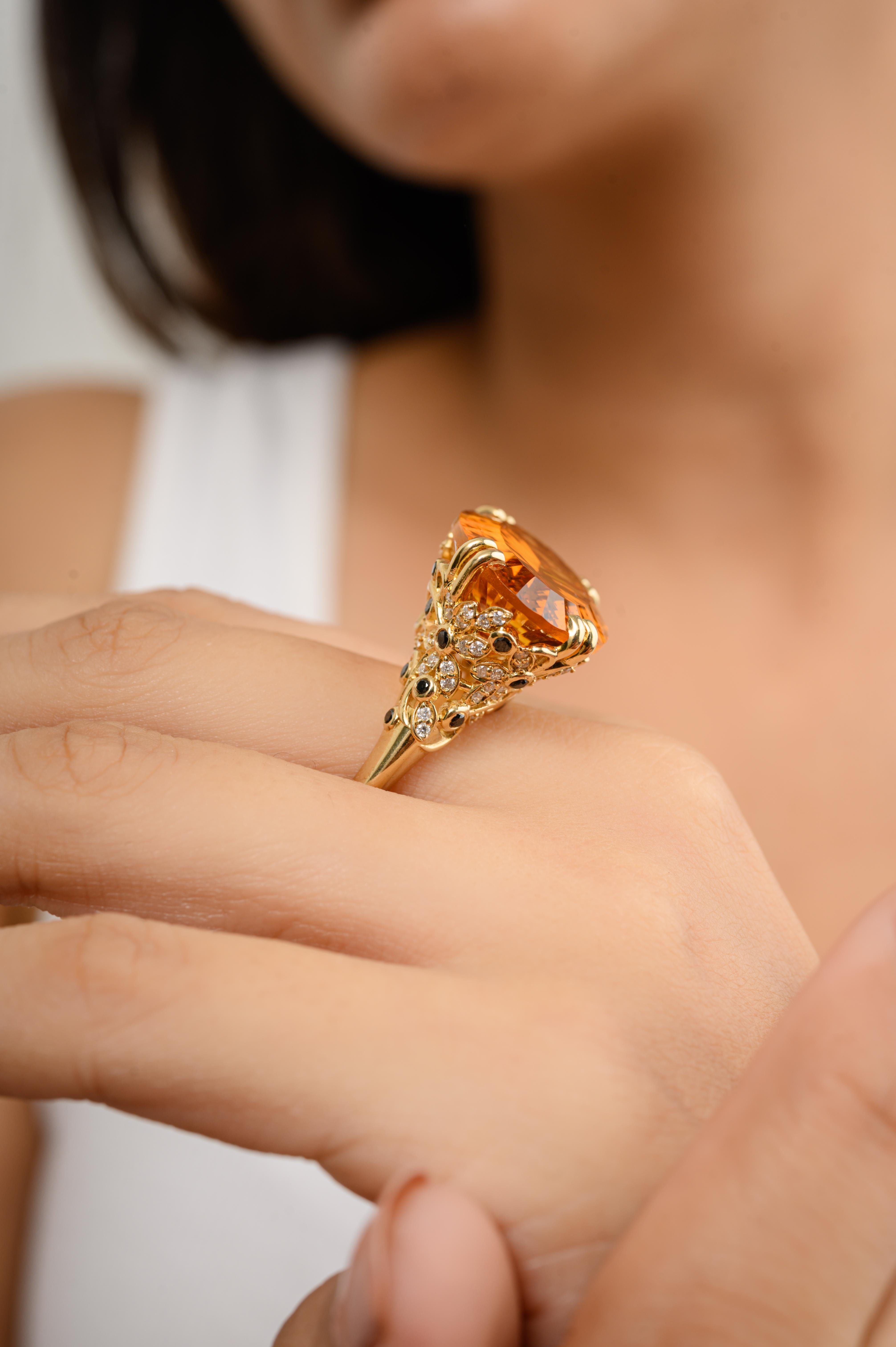Im Angebot: 20,96 Karat großer Citrin Regal-Cocktailring mit Diamanten aus 14 Karat Gelbgold () 6