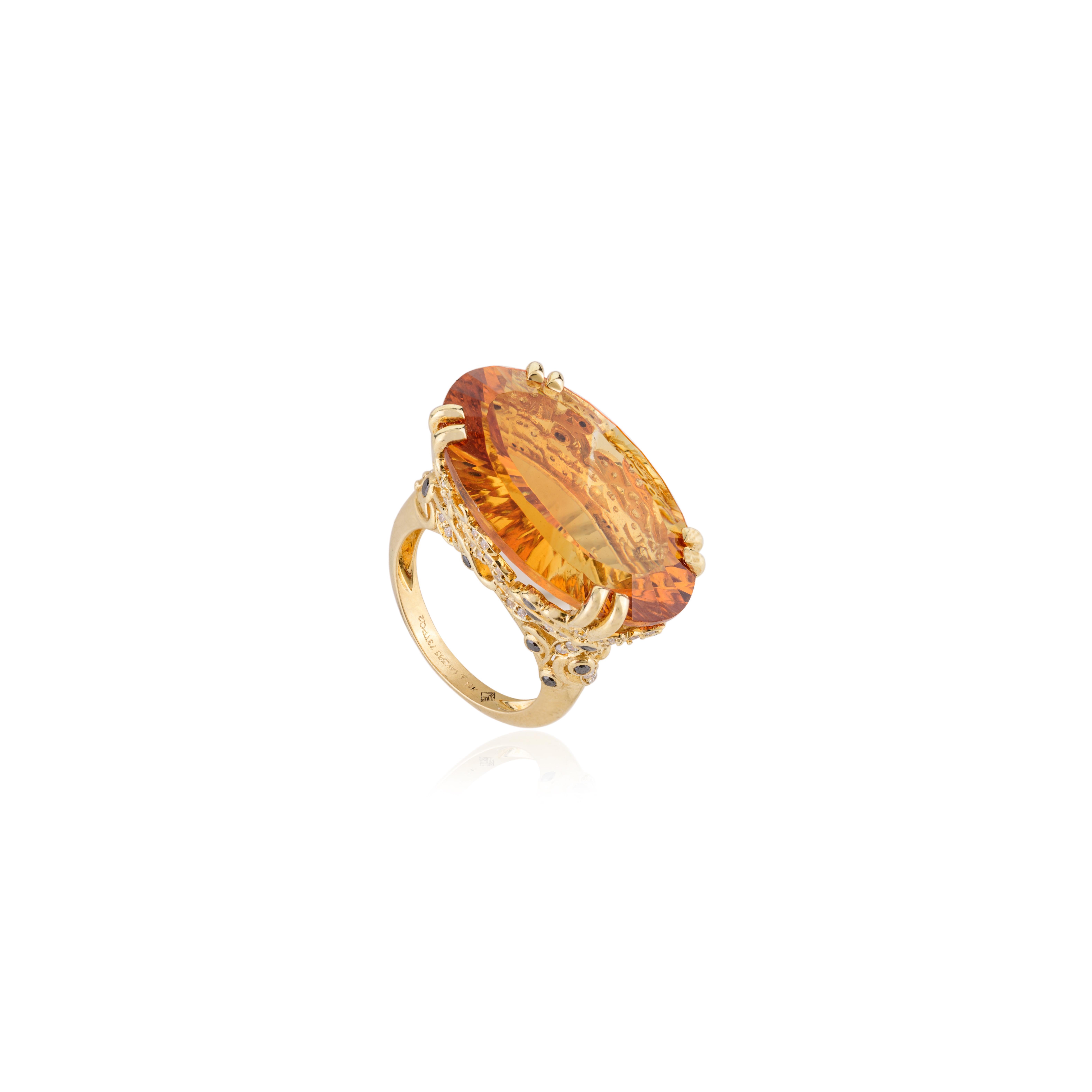 Im Angebot: 20,96 Karat großer Citrin Regal-Cocktailring mit Diamanten aus 14 Karat Gelbgold () 7