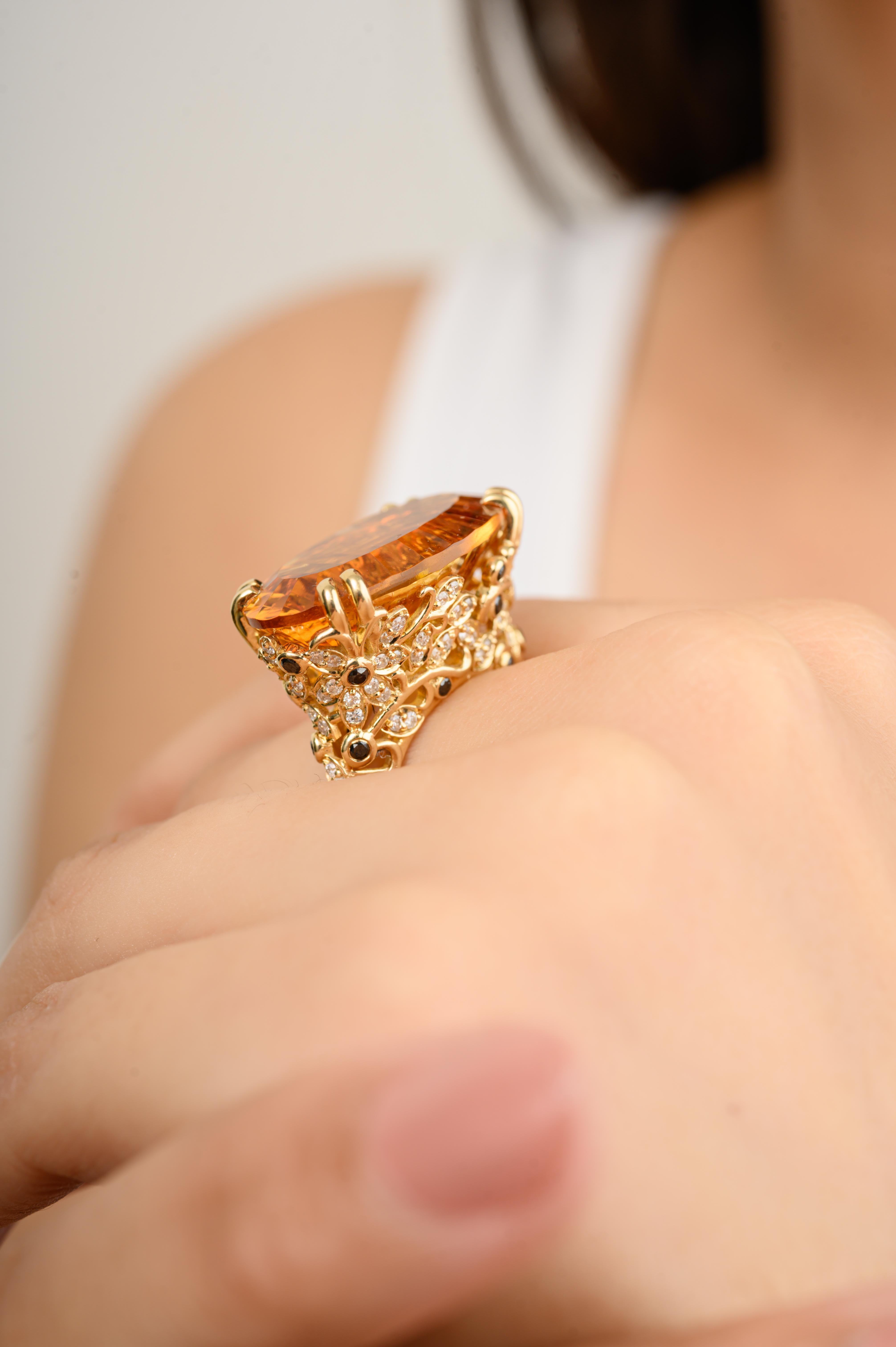 Im Angebot: 20,96 Karat großer Citrin Regal-Cocktailring mit Diamanten aus 14 Karat Gelbgold () 8