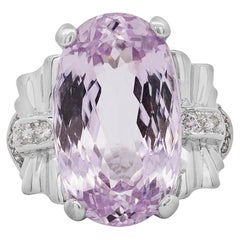 20.96 Oval Light Pink Kunzite and Diamond in Platinum Filigree Cocktail Ring