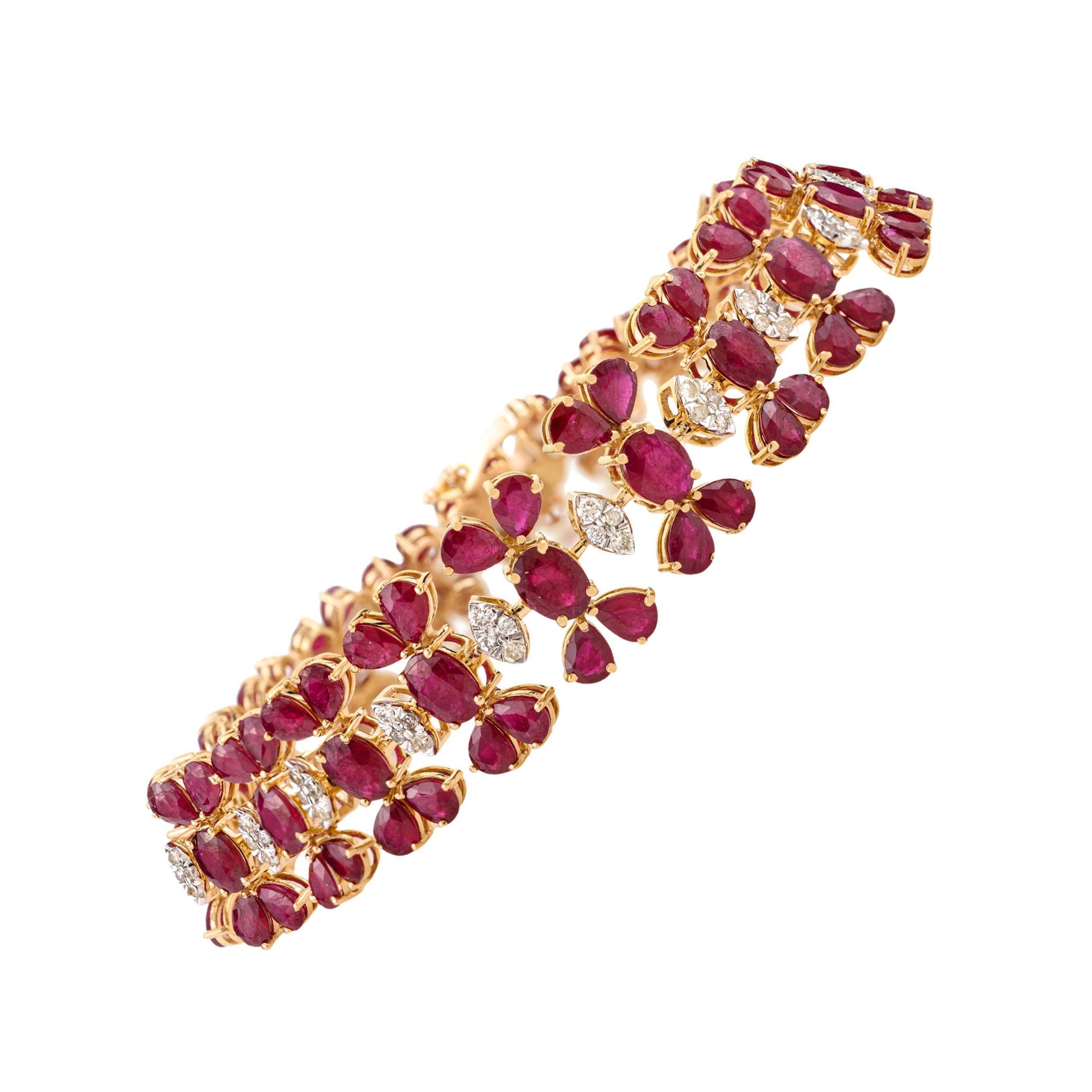 20.96Ct Nature Ruby 
Diamond Statement Floral Link Bracelet en or jaune 18K